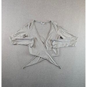 Hard Tail Forever Wrap Top Womens Small Gray Long Sleeve Cropped Tie V-Neck Y2K